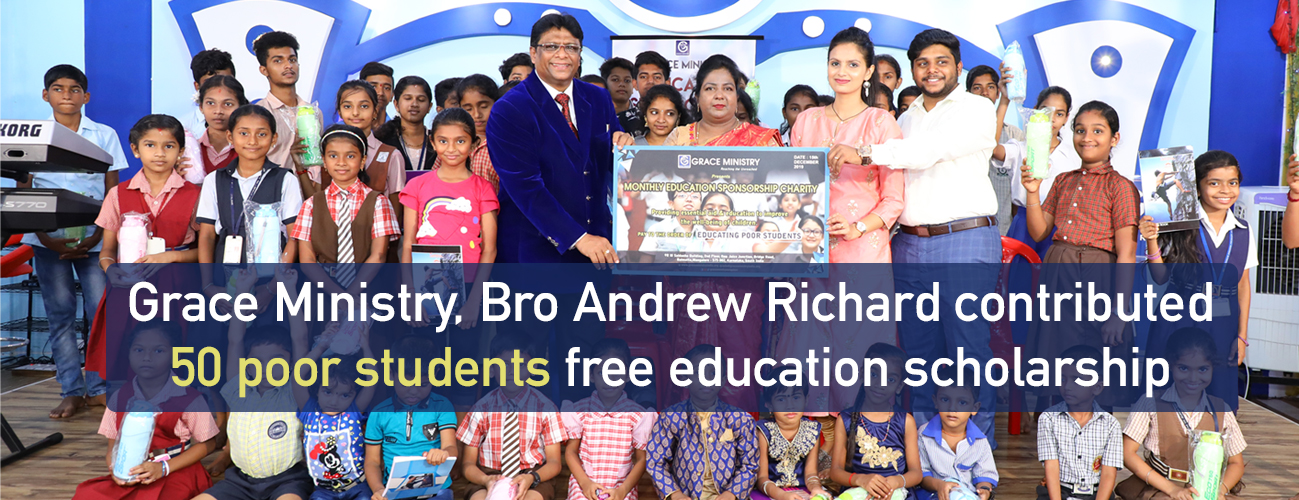 Grace Ministry, Bro Andrew Richard contributed 50 poor students free education scholarship at its centre on account of Christmas season in Mangalore here on Dec 15th, Sunday, 2019. 